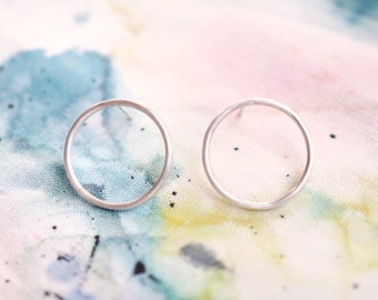 Full Moon Silver Hoop Stud Circle Earrings