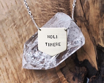 Noli Timere 'Do Not Be Afraid' Brass or Sterling Silver Shield Necklace - Can Be Personalised