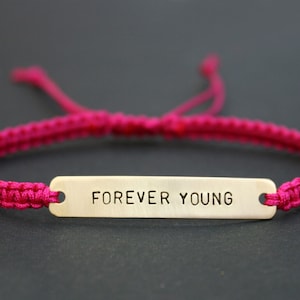 Forever Young Sterling Silver or Brass and Macramé Bracelet, Choice Of Colours Available image 1