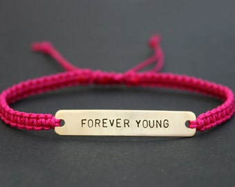 Forever Young Sterling Silver or Brass and Macramé Bracelet, Choice Of Colours Available