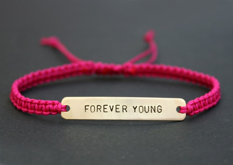 Forever Young Sterling Silver or Brass and Macramé Bracelet, Choice Of Colours Available image 1