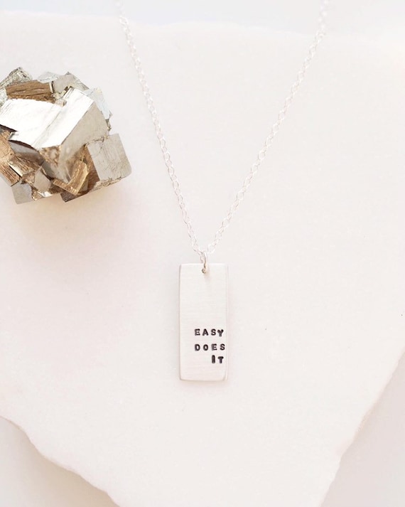 Personalised Rectangle Necklace in Sterling Silver. Custom Tag - Etsy