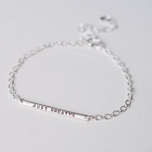 Just Breathe Sterling Silver Tiny Bar Bracelet, Delicate Mininalist Design, Can Be Personalised. Custom Bracelet. image 3