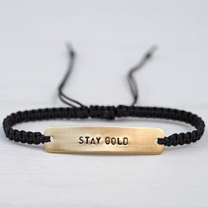 Stay Gold Sterling Silver or Brass and Macramé Bracelet, Choice Of Colours Available image 1