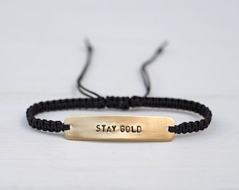 Stay Gold Sterling Silver or Brass and Macramé Bracelet, Choice Of Colours Available