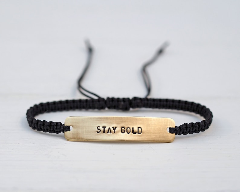 Stay Gold Sterling Silver or Brass and Macramé Bracelet, Choice Of Colours Available image 1