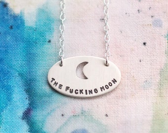 The Moon Oval Necklace in Sterling Silver or Brass