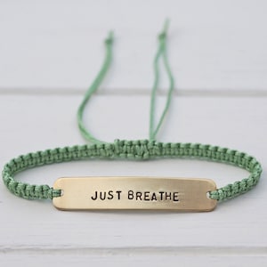 Just Breathe Sterling Silver or Brass and Macramé Bracelet, Choice Of Colours Available. Friendship Bracelet