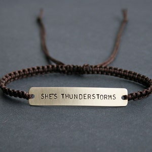 She's Thunderstorms Sterling Silver or Brass and Macramé Bracelet, Choice Of Colours Available