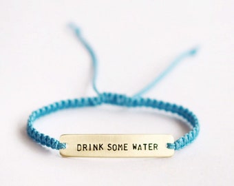 Drink Some Water Sterling Silver or Brass and Macramé Bracelet, Choice Of Colours Available Positive Friendship Bracelet