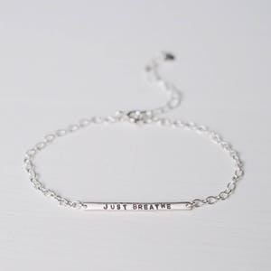 Just Breathe Sterling Silver Tiny Bar Bracelet, Delicate Mininalist Design, Can Be Personalised. Custom Bracelet. image 2