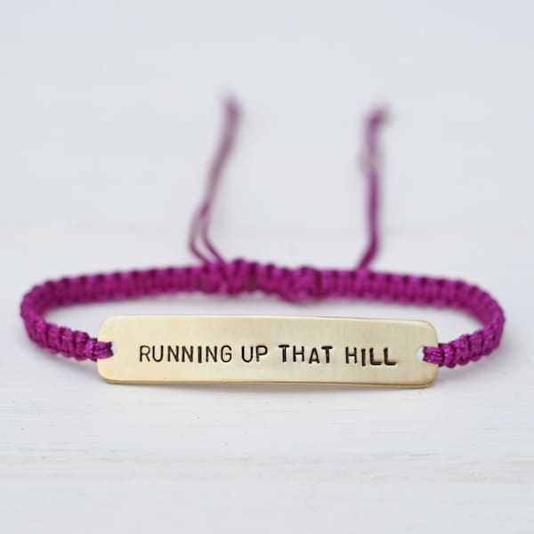 Running Up That Hill Sterling Silver or Brass and Macramé Bracelet, Choice Of Colours Available. Fitness Friendship Bracelet