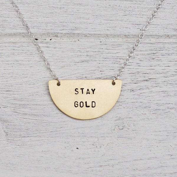 Stay Gold Brass or Sterling Silver Semi Circle Necklace - Can Be Personalised