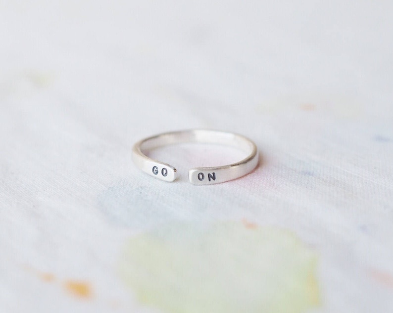 Go On Sterling Silver Motivational Ring, Can Be Personalised. Custom Ring. image 1