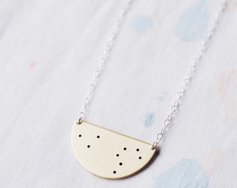 Zodiac Constellation Necklace in Sterling Silver, Semi Circle Shape