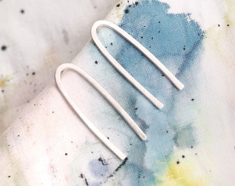 In Tune Silver Minimalist Stud Drop Earrings Tuning Fork Horse Shoe Shaped