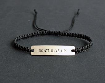 Don't Give Up Sterling Silver or Brass and Macramé Bracelet, Choice Of Colours Available