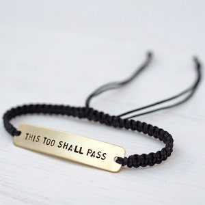 This Too Shall Pass Sterling Silver or Brass and Macramé Bracelet, Choice Of Colours Available Positive Friendship Bracelet image 2