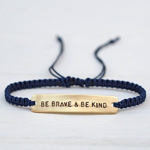 Be Brave & Be Kind Sterling Silver or Brass and Macramé Bracelet, Choice Of Colours Available. Friendship Bracelet