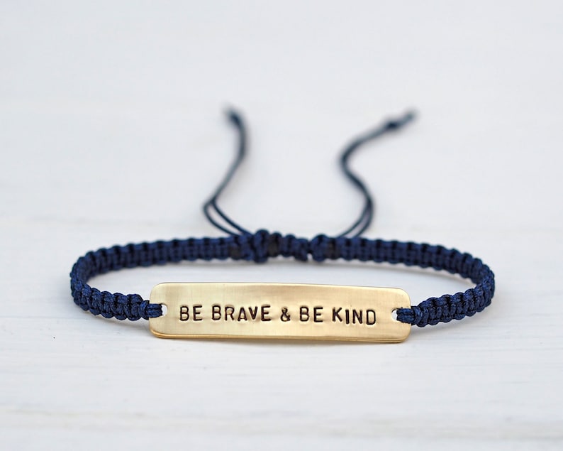 Be Brave & Be Kind Sterling Silver or Brass and Macramé Bracelet, Choice Of Colours Available. Friendship Bracelet image 1