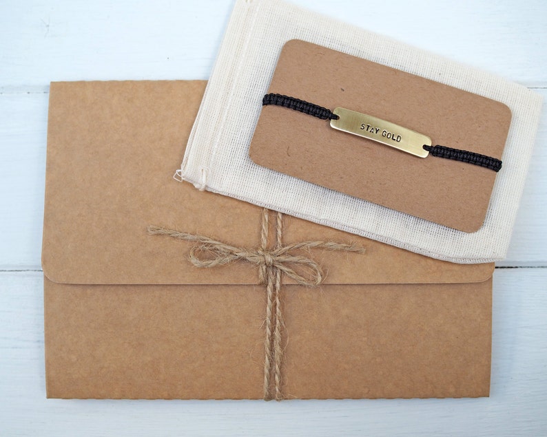 Stay Gold Sterling Silver or Brass and Macramé Bracelet Etsy