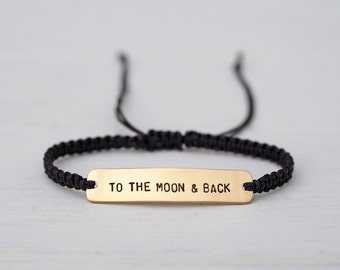 To The Moon & Back Sterling Silver or Brass and Macramé Bracelet, Choice Of Colours Available. Custom Friendship Bracelet
