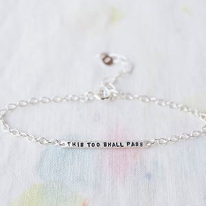 This Too Shall Pass Sterling Silver Tiny Bar Bracelet, Can Be Personalised. Custom Bracelet.