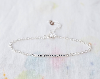 This Too Shall Pass Sterling Silver Tiny Bar Bracelet, Can Be Personalised. Custom Bracelet.
