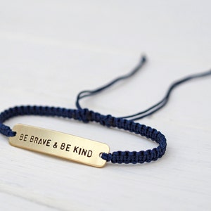 Be Brave & Be Kind Sterling Silver or Brass and Macramé Bracelet, Choice Of Colours Available. Friendship Bracelet image 2