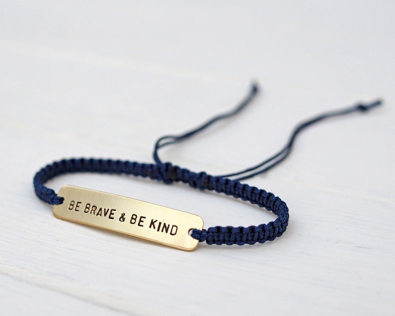 Be Brave & Be Kind Sterling Silver or Brass and Macramé Bracelet, Choice Of Colours Available. Friendship Bracelet image 2