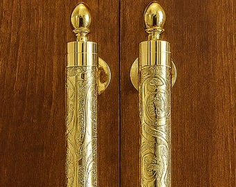 Handcrafted Brass Door Handles, Moroccan Engraved Pull Handles, Traditional Handmade Door Hardware, Available in 20in And 10in