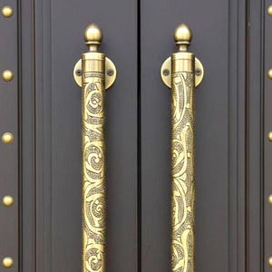 Golden or Vintage Brass Door Handles, Premium Brass Handles,  Handcrafted Door Hardware, Cabinet Hardware, Kitchen Pulls Multi-Use Design.