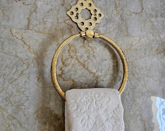 Unlacquered Brass Bathroom Towel Holder, Wall Mount Brass Towel Holder, Hand Etched Towel Ring, Bathroom Towel Ring, Hand Towel Holder.