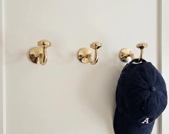 Handmade Solid Brass Entryway Hook, Hat Hanger, Vintage Wall Key Holder, Decorative Brass Accent, Solid Brass Bathroom, Large Brass Hook