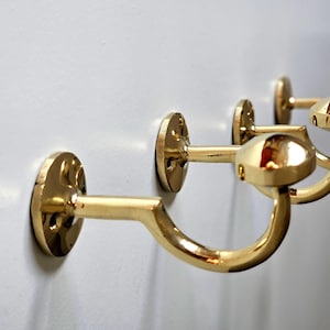 Pack Of Handcrafted Solid Brass Coat Hooks, Brass Wall Hook, Antique Brass Clothes Hooks, Large Brass Hooks, Wall Hook for Home Décor