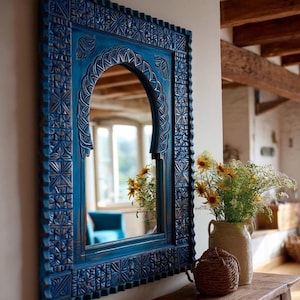 Hand Carved Wooden Mirror - Carved Mirror in Vintage Style - Old Wall Mirror Frame- Wall Decor Wooden Mirror - Farmhouse Wall Decor.