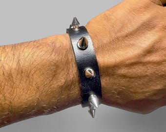 Pulsera punk con pinchos de cuero negro ajustable estilo punk gótico