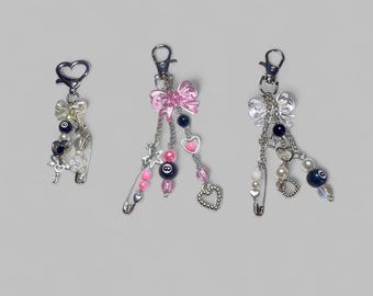 Handmade Acrylic Bow Pearl Keychain – Bag Purse Charm, Silver-Tone Hardware