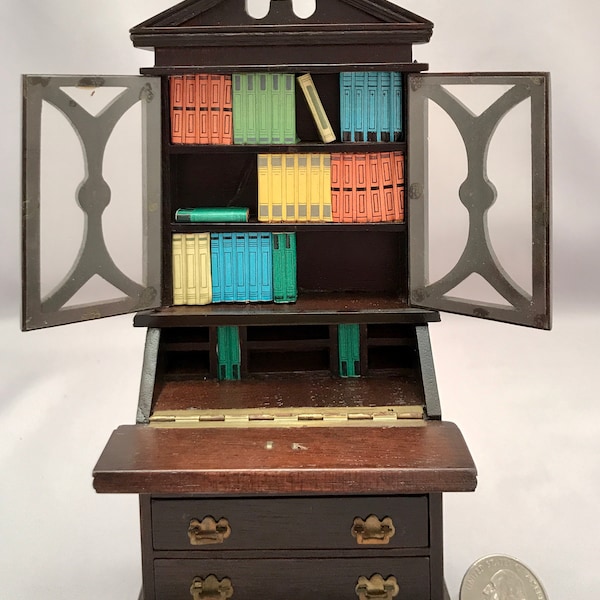 Miniature Georgian Style Drop Front Secretary Desk with Bookcase