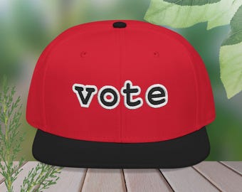 Vote Embroidered Snapback Cap: Acrylic Wool Blend, Adjustable Fit