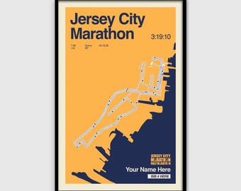 Póster del Maratón de Jersey City / Mapa personalizado de la carrera, regalo para corredores