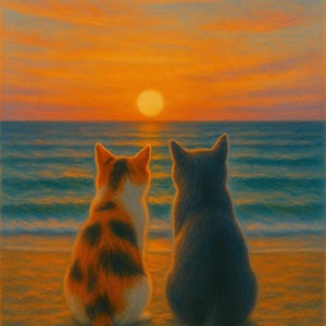 Jigsaw puzzle cat seaside sunset
