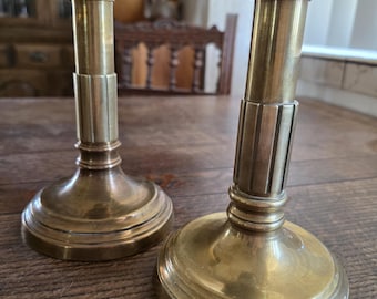 Vintage Brass MCM Candlestick Holder Pair