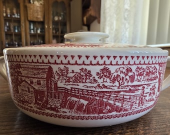 Royal Transferware Vintage Covered Casserole Dish by Royal made in USA Acorn Print