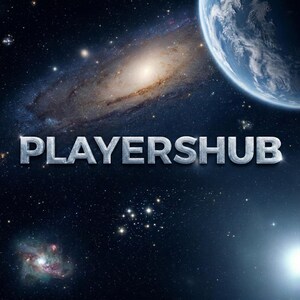 May include: A digital art image of outer space with the text "PLAYERSHUB" in a metallic, 3D font. The background features a galaxy, a planet, and other celestial bodies, creating a cosmic theme.