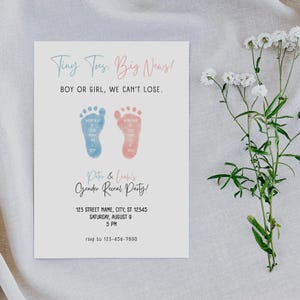 Pink & Blue Baby Footprint Invite, Gender Reveal Invitation, He or She Invite, Baby Shower Invitation, Editable Template