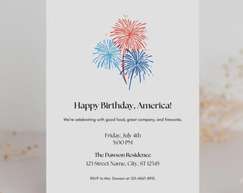 4th of July Party Invitation, Happy Birthday America, Independence Day, 250th USA Anniversary Celebration, Fourth of July, Fireworks Invite
