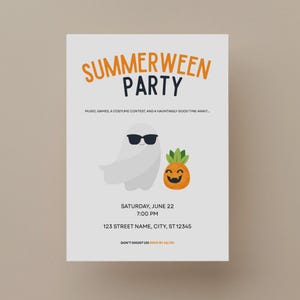 Invitación de Summerween, invitación editable para fiesta de Summerween, plantilla de invitación de Halloween en verano, invitación minimalista de Summerween, descarga instantánea