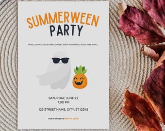 Summerween Invite, Editable Summerween Party Invitation, Halloween in Summer Invite Template, Minimalist Summerween Invite, Instant Download