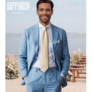 Men’s Blue Pure Linen 2-Piece Suit | Custom-Tailored Wedding & Formal Wear | Perfect for Summer Events | prom suit | Elegant Gift for Him.
